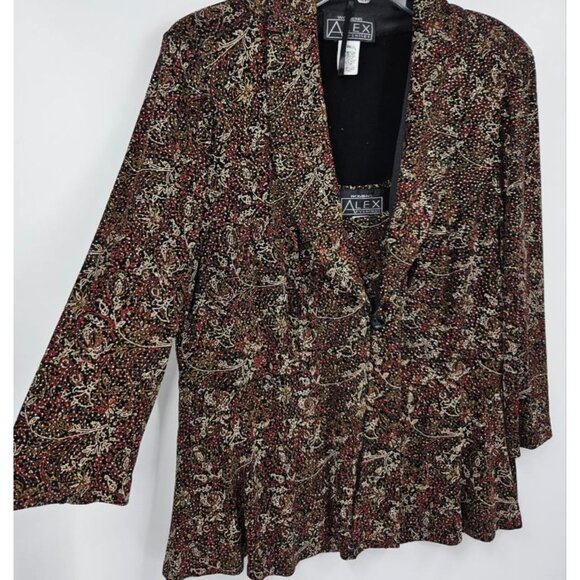 Alex Evenings Metallic 3 Piece Blazer/Tank/Skirt Abstract Shades of Brown Sz 1X - Picture 3 of 8